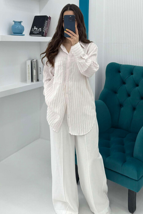 SINGLE POCKET STRIPED WOMEN SHIRT POWDER/PUDER - 1