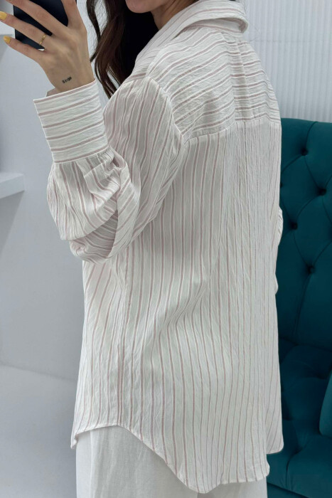 SINGLE POCKET STRIPED WOMEN SHIRT POWDER/PUDER - 2