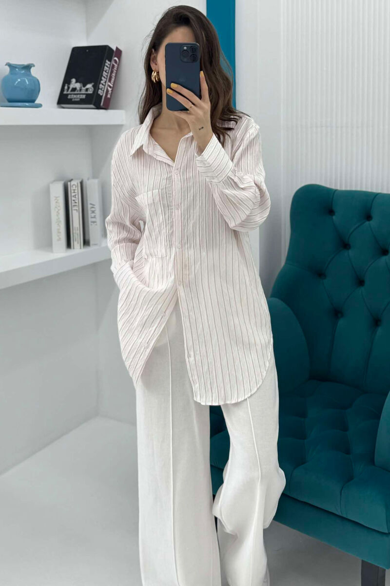 SINGLE POCKET STRIPED WOMEN SHIRT POWDER/PUDER - 4