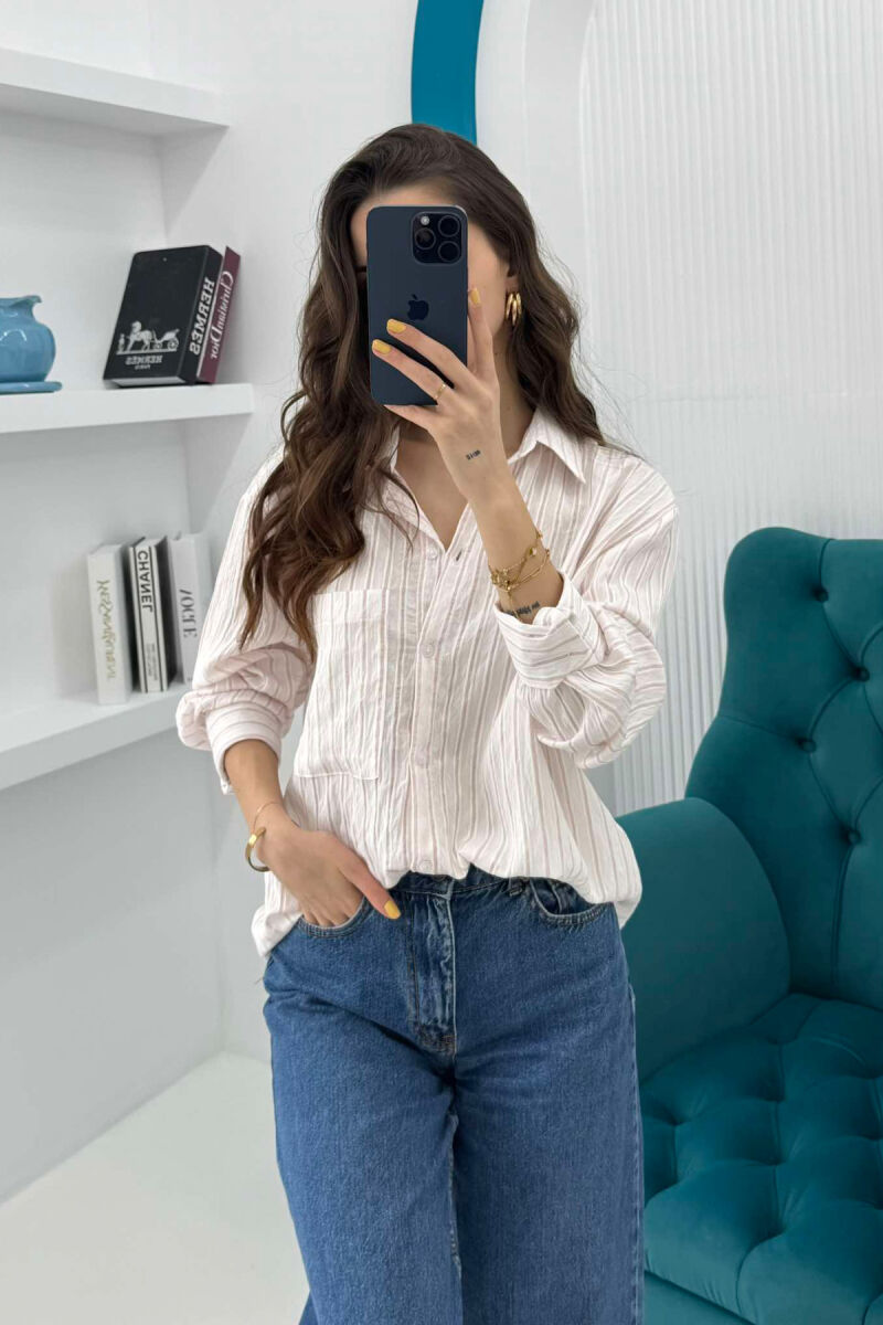 SINGLE POCKET STRIPED WOMEN SHIRT POWDER/PUDER - 5