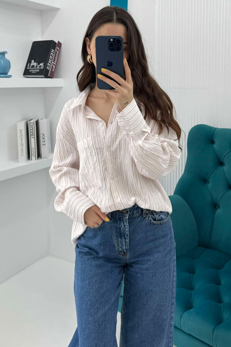SINGLE POCKET STRIPED WOMEN SHIRT POWDER/PUDER - 6