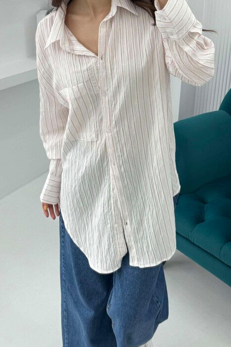 SINGLE POCKET STRIPED WOMEN SHIRT POWDER/PUDER - 8