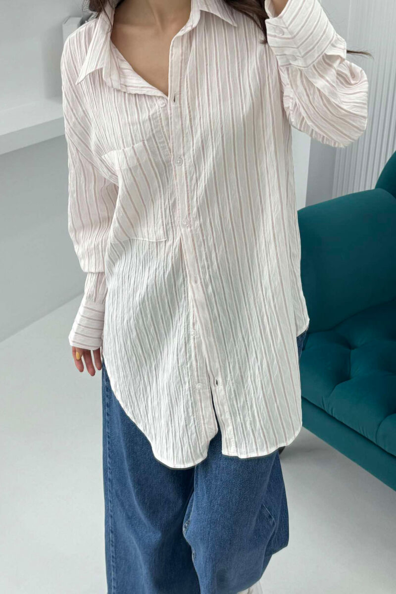 SINGLE POCKET STRIPED WOMEN SHIRT POWDER/PUDER - 8