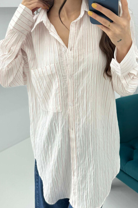 SINGLE POCKET STRIPED WOMEN SHIRT POWDER/PUDER - 9