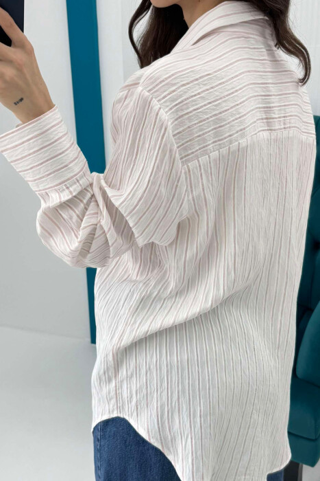 SINGLE POCKET STRIPED WOMEN SHIRT POWDER/PUDER - 10