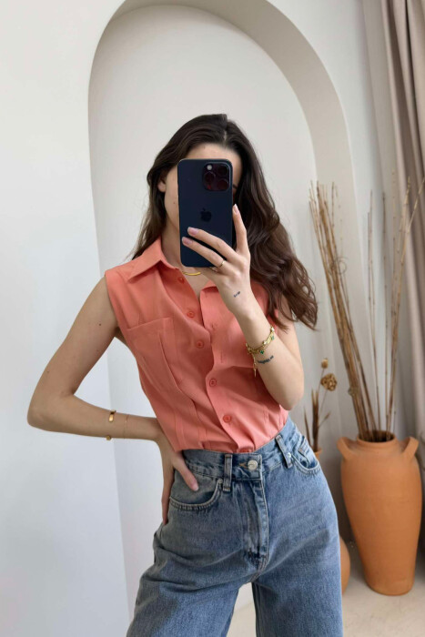 SIPMLE ONE COLOR WOMAN SHIRTS SALMON/SALMON - 4