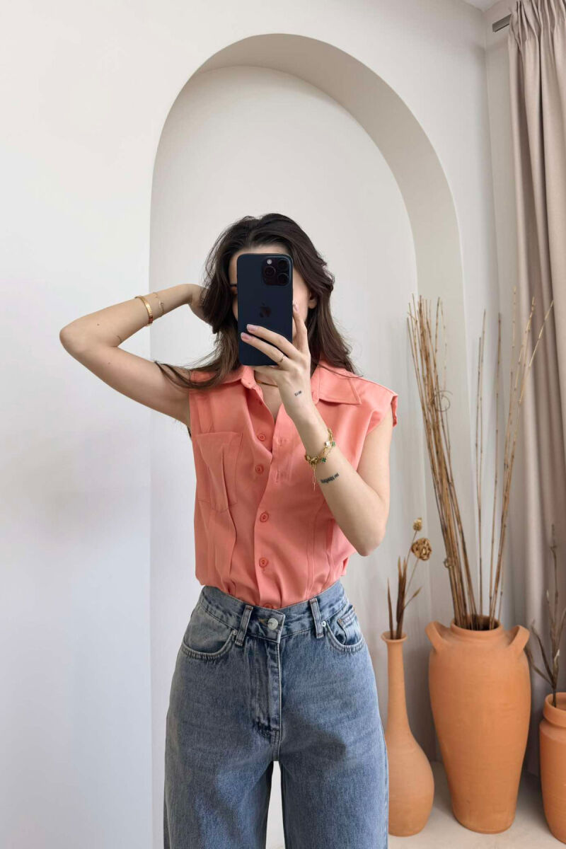 SIPMLE ONE COLOR WOMAN SHIRTS SALMON/SALMON - 5