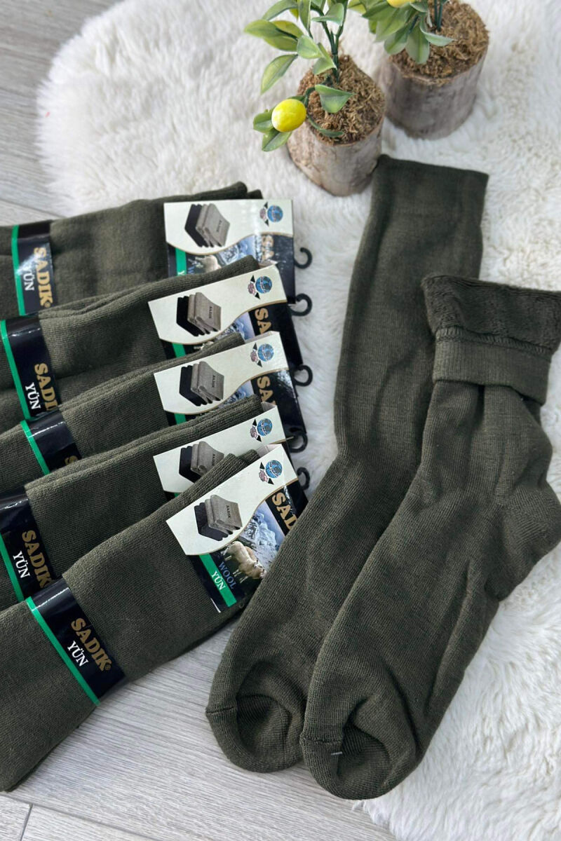 SIX PAIRS WOOL WARM MAN CREW SOCKS DARK GREEN/JEE - 3