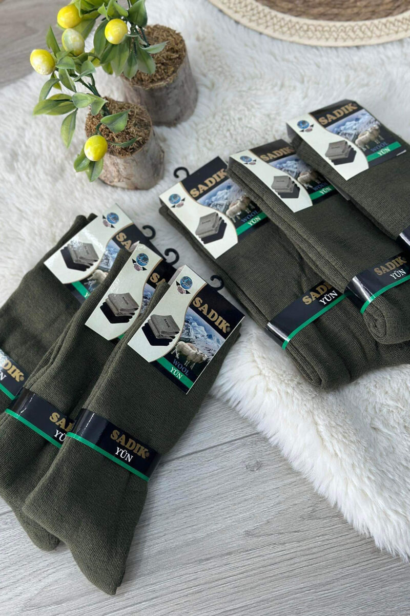 SIX PAIRS WOOL WARM MAN CREW SOCKS DARK GREEN/JEE - 4