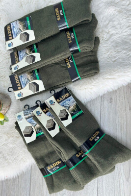 SIX PAIRS WOOL WARM MAN CREW SOCKS DARK GREEN/JEE 