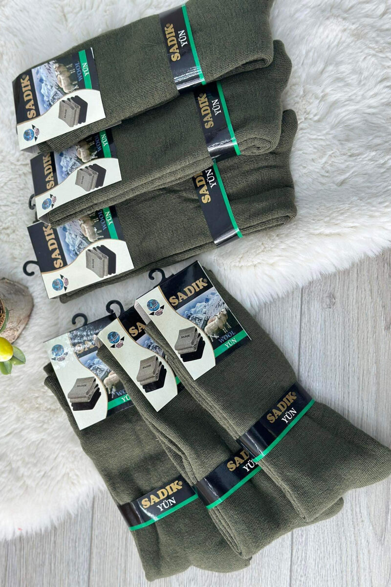 SIX PAIRS WOOL WARM MAN CREW SOCKS DARK GREEN/JEE - 1