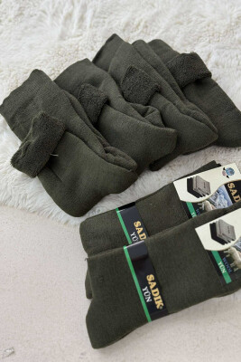 SIX PAIRS WOOL WARM MAN CREW SOCKS DARK GREEN/JEE 