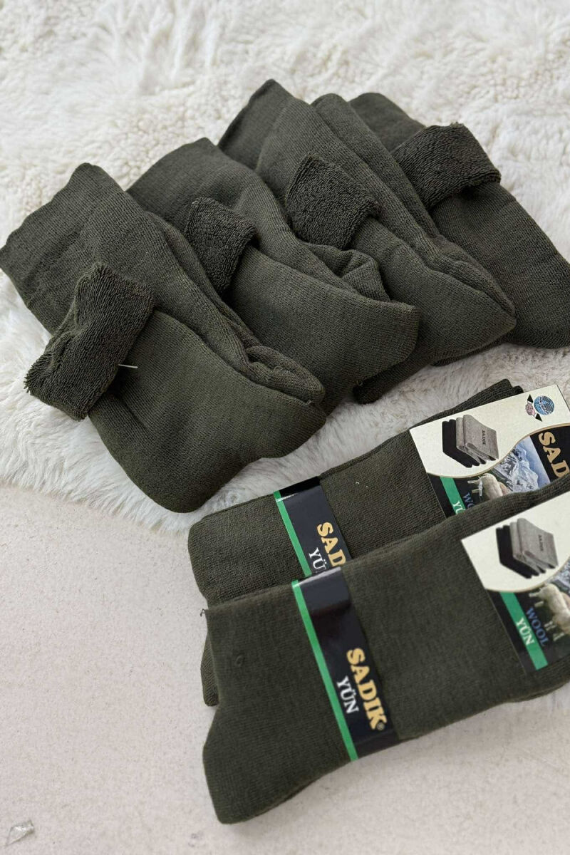 SIX PAIRS WOOL WARM MAN CREW SOCKS DARK GREEN/JEE - 1