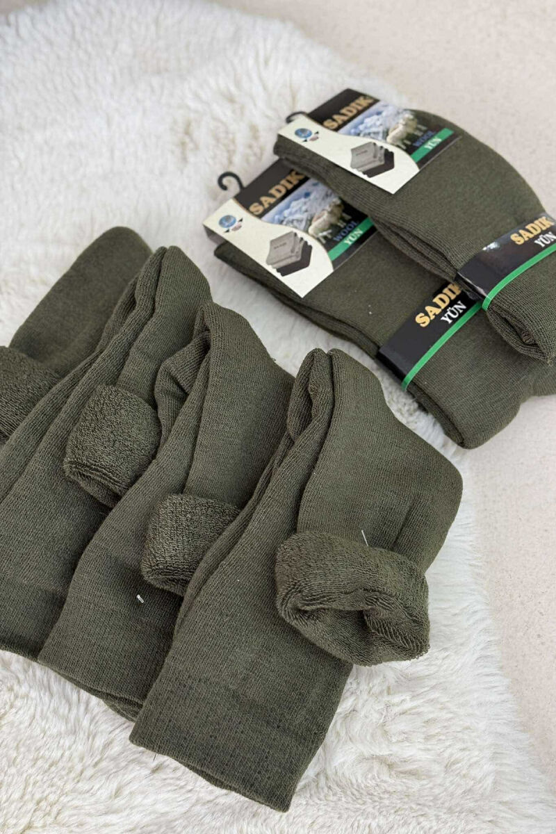 SIX PAIRS WOOL WARM MAN CREW SOCKS DARK GREEN/JEE - 3