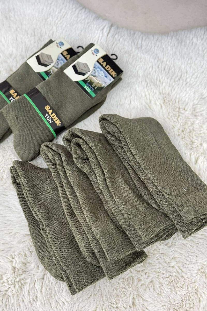 SIX PAIRS WOOL WARM MAN CREW SOCKS DARK GREEN/JEE - 5