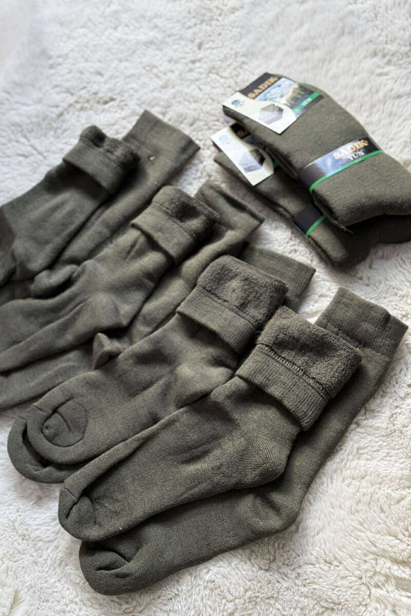 SIX PAIRS WOOL WARM MAN CREW SOCKS DARK GREEN/JEE - 6