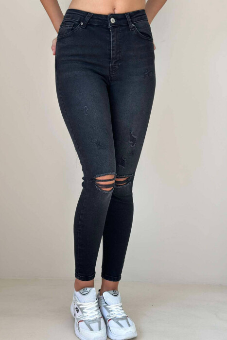 SKINNY ONE COLOR WOMEN JEANS BLACK/ E ZEZE - KLAUDIO FASHION
