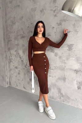 SKIRT+BLOUSE WOMAN SET BROWN/KAFE 