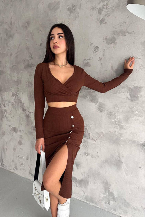 SKIRT+BLOUSE WOMAN SET BROWN/KAFE - 3