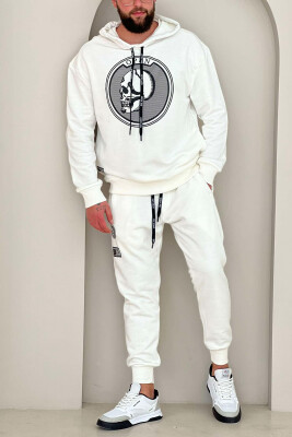 SKULL DESIGN HOODIE+JOGGERS MEN SET WHITE-E BARDHE 