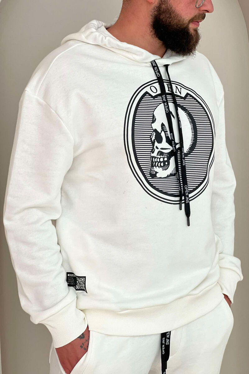 SKULL DESIGN HOODIE+JOGGERS MEN SET WHITE-E BARDHE - 2