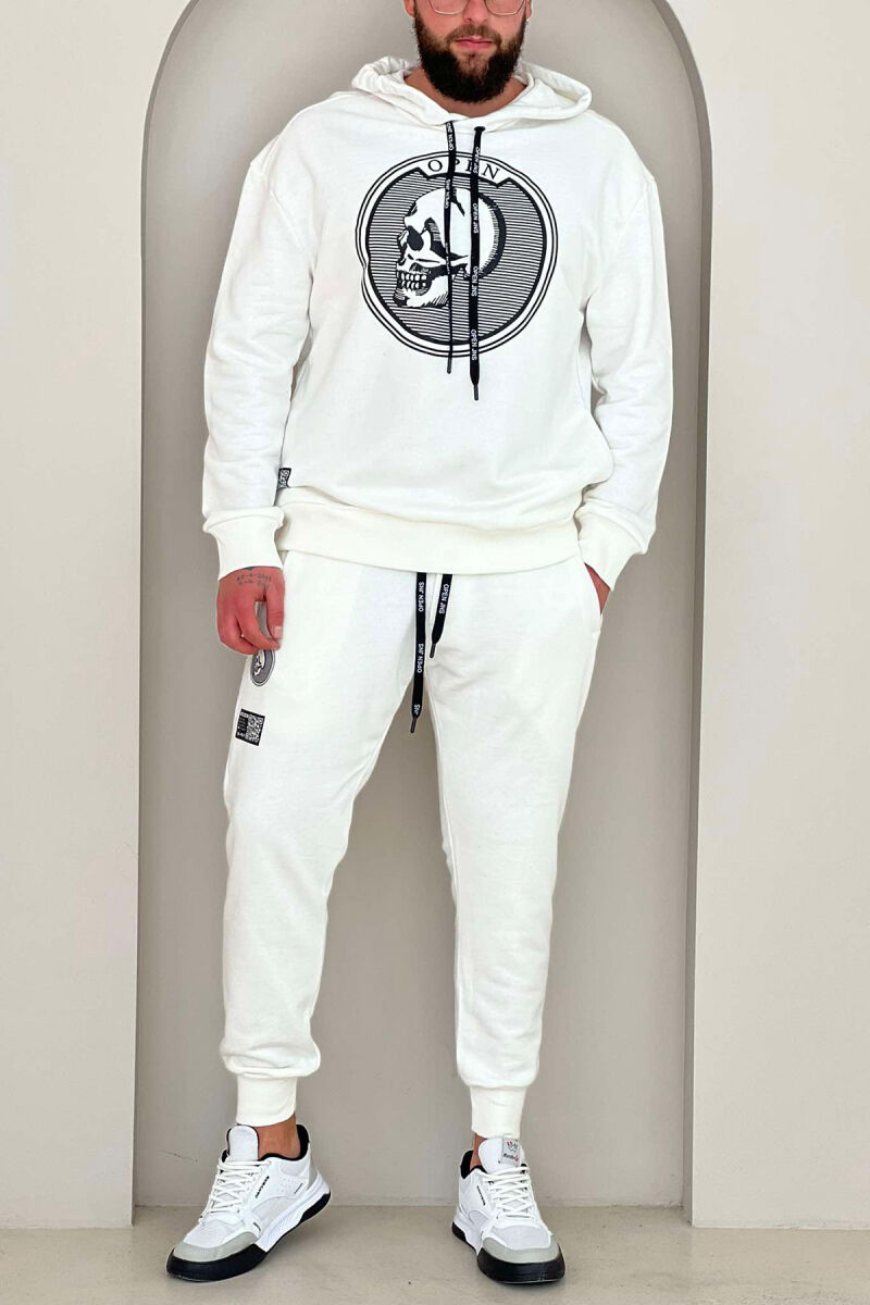 SKULL DESIGN HOODIE+JOGGERS MEN SET WHITE-E BARDHE - 4