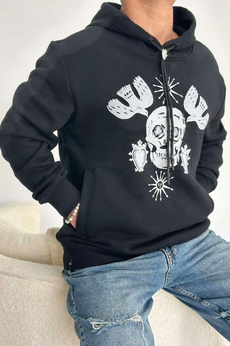 SKULL DESIGN MEN HOODIE BLACK/ E ZEZE - 5