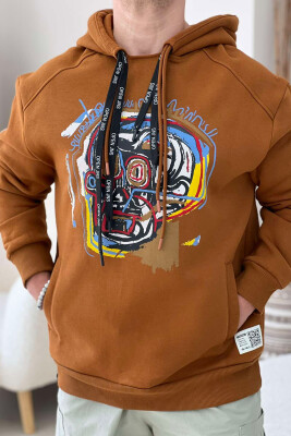 SKULL DESIGN MEN HOODIE BROWN/KAFE 