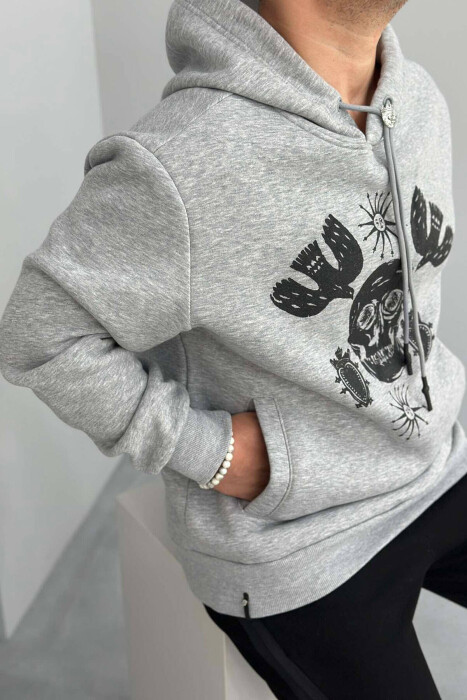 SKULL DESIGN MEN HOODIE GREY/GRI - 2