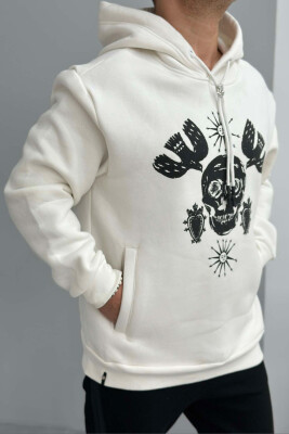 SKULL DESIGN MEN HOODIE WHITE-E BARDHE 