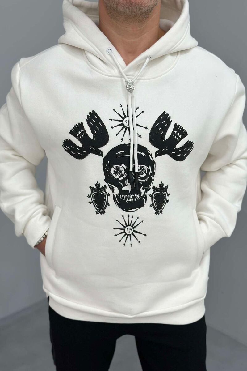 SKULL DESIGN MEN HOODIE WHITE-E BARDHE - 3