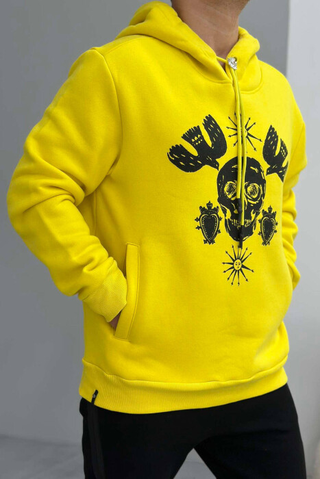 SKULL DESIGN MEN HOODIE YELLOW/E VERDHE - 2