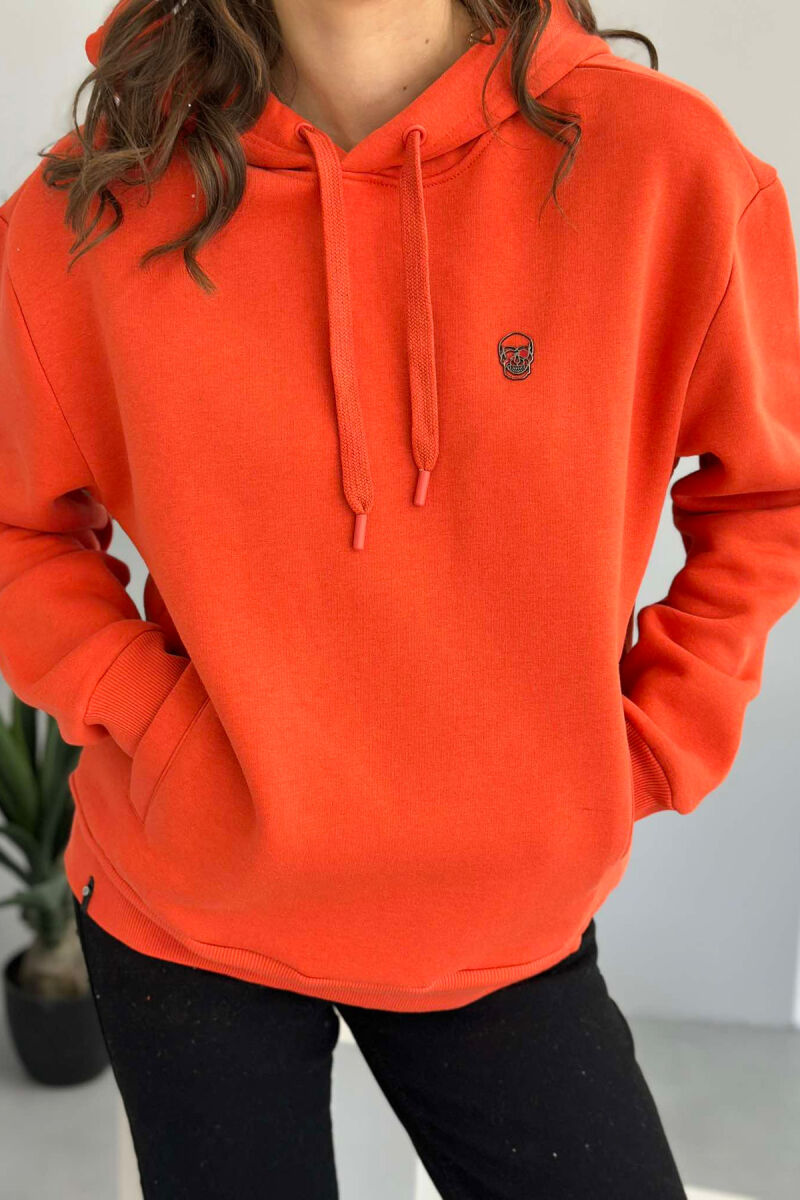 SKULL SMALL LOGO ONE COLOR WOMEN HOODIE ORANGE/PORTOKALLI - 5