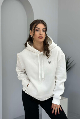 SKULL SMALL LOGO ONE COLOR WOMEN HOODIE WHITE-E BARDHE 