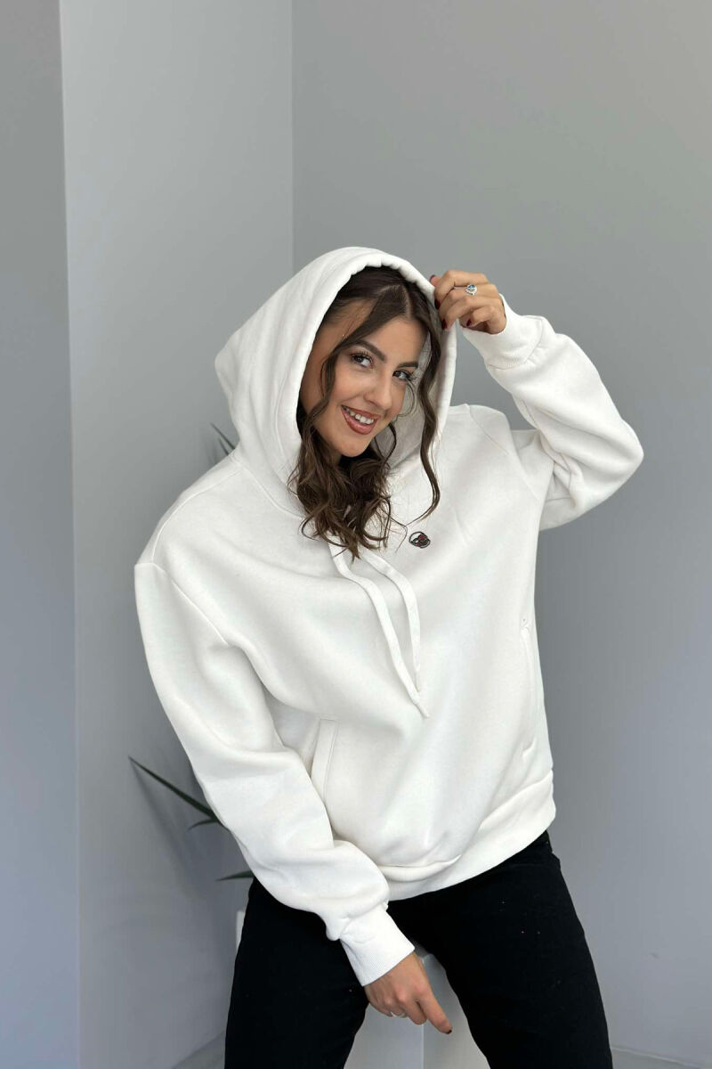 SKULL SMALL LOGO ONE COLOR WOMEN HOODIE WHITE-E BARDHE - 2