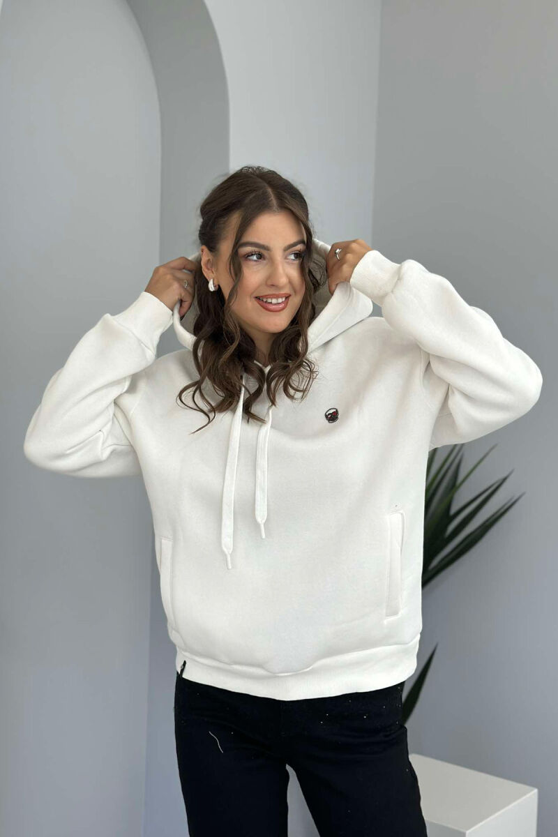 SKULL SMALL LOGO ONE COLOR WOMEN HOODIE WHITE-E BARDHE - 3