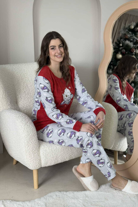 SLEEPING BIRD IMAGE WOMEN PYJAMAS IN RED COLOR - 2