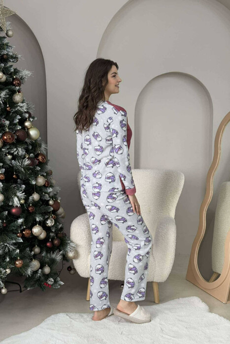 SLEEPING BIRD IMAGE WOMEN PYJAMAS IN VINEGAR COLOR - 3