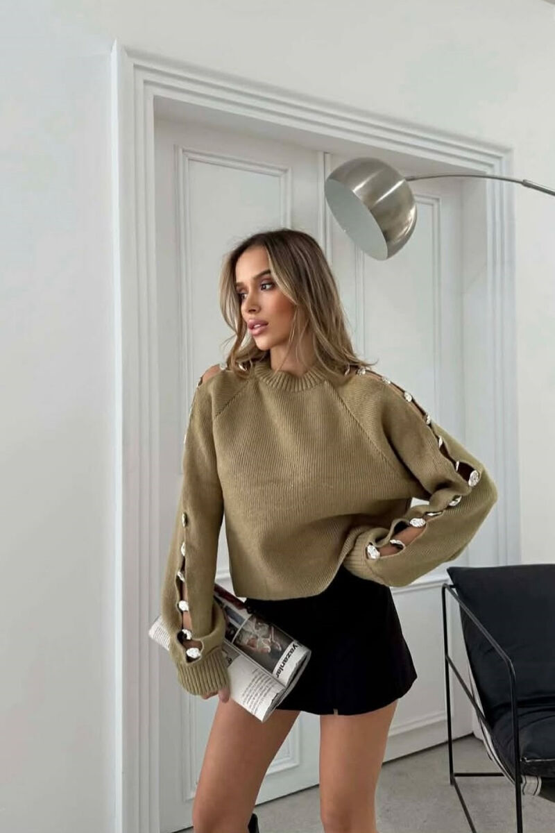 SLEEVE BUTTONED DETAILS WOMEN SWEATER OLIVE/ULLI - 2