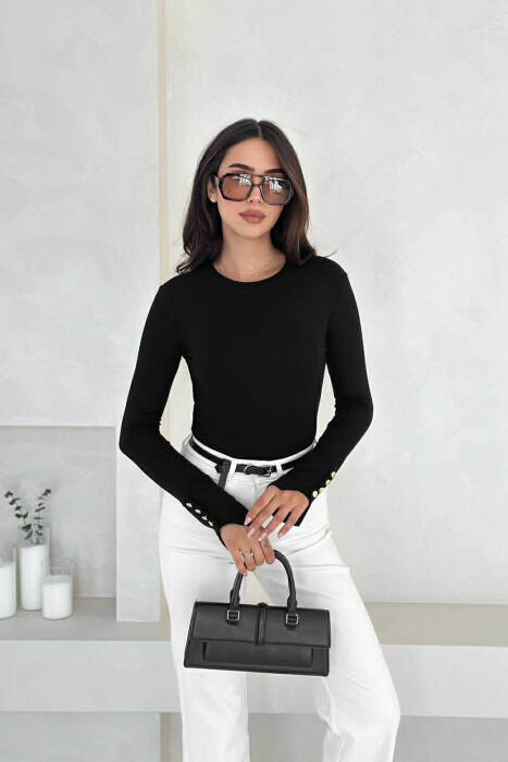 SLEEVE BUTTONS ONE COLOR WOMEN SWEATSHIRT BLACK/ E ZEZE - 2