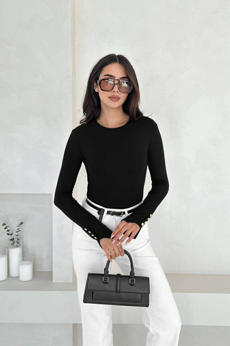 SLEEVE BUTTONS ONE COLOR WOMEN SWEATSHIRT BLACK/ E ZEZE - 2