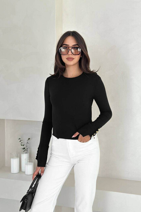 SLEEVE BUTTONS ONE COLOR WOMEN SWEATSHIRT BLACK/ E ZEZE 