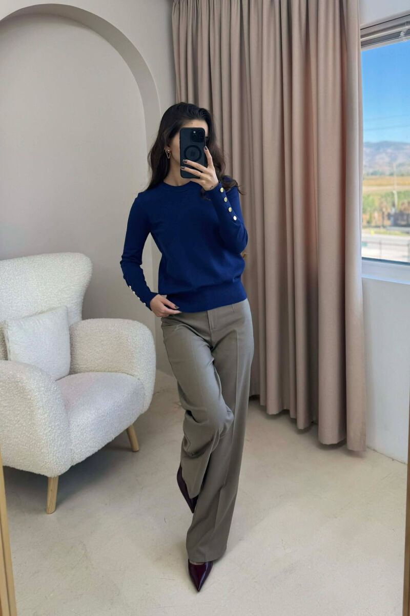 SLEEVE BUTTONS ONE COLOR WOMEN SWEATSHIRT BLUE/BLU - 1