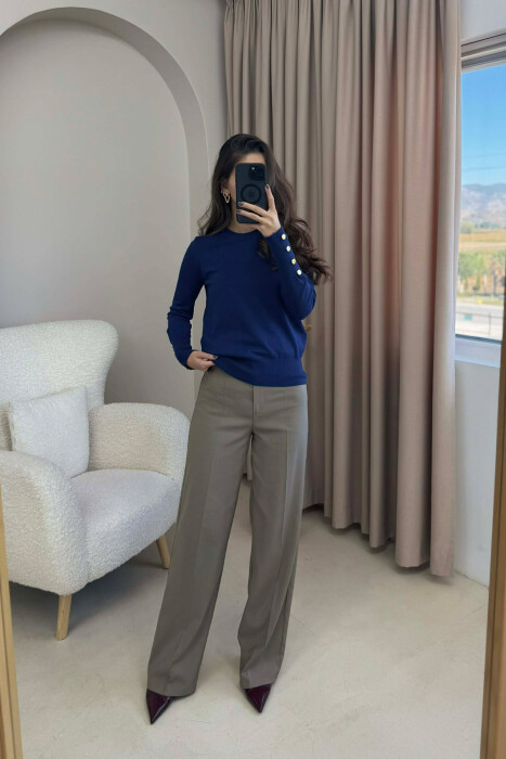 SLEEVE BUTTONS ONE COLOR WOMEN SWEATSHIRT BLUE/BLU - 2