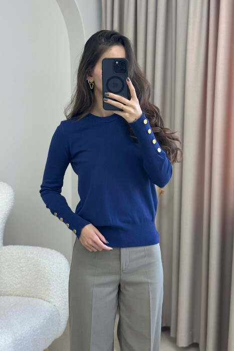 SLEEVE BUTTONS ONE COLOR WOMEN SWEATSHIRT BLUE/BLU - 3
