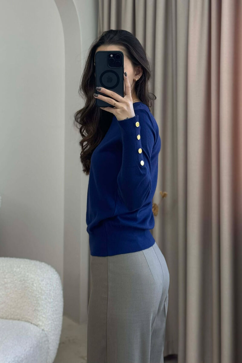 SLEEVE BUTTONS ONE COLOR WOMEN SWEATSHIRT BLUE/BLU - 4