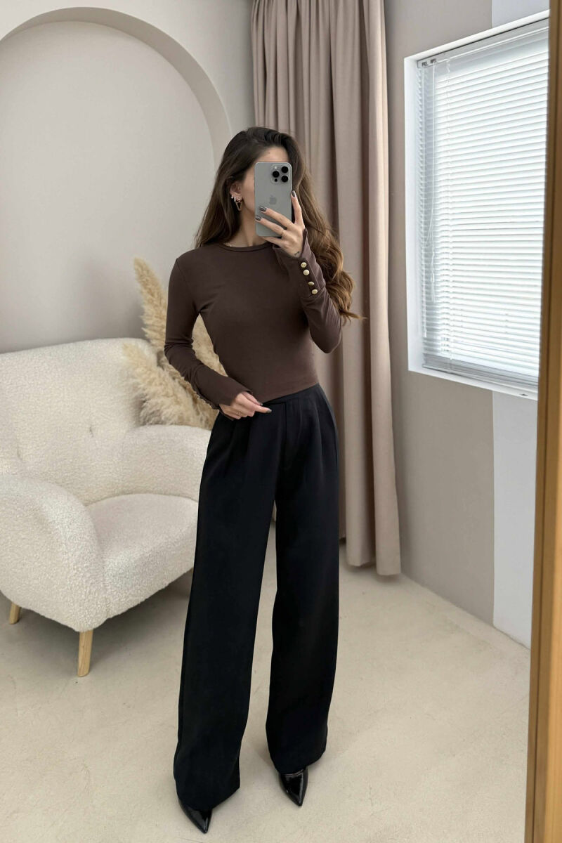 SLEEVE BUTTONS ONE COLOR WOMEN SWEATSHIRT BROWN/KAFE - 6