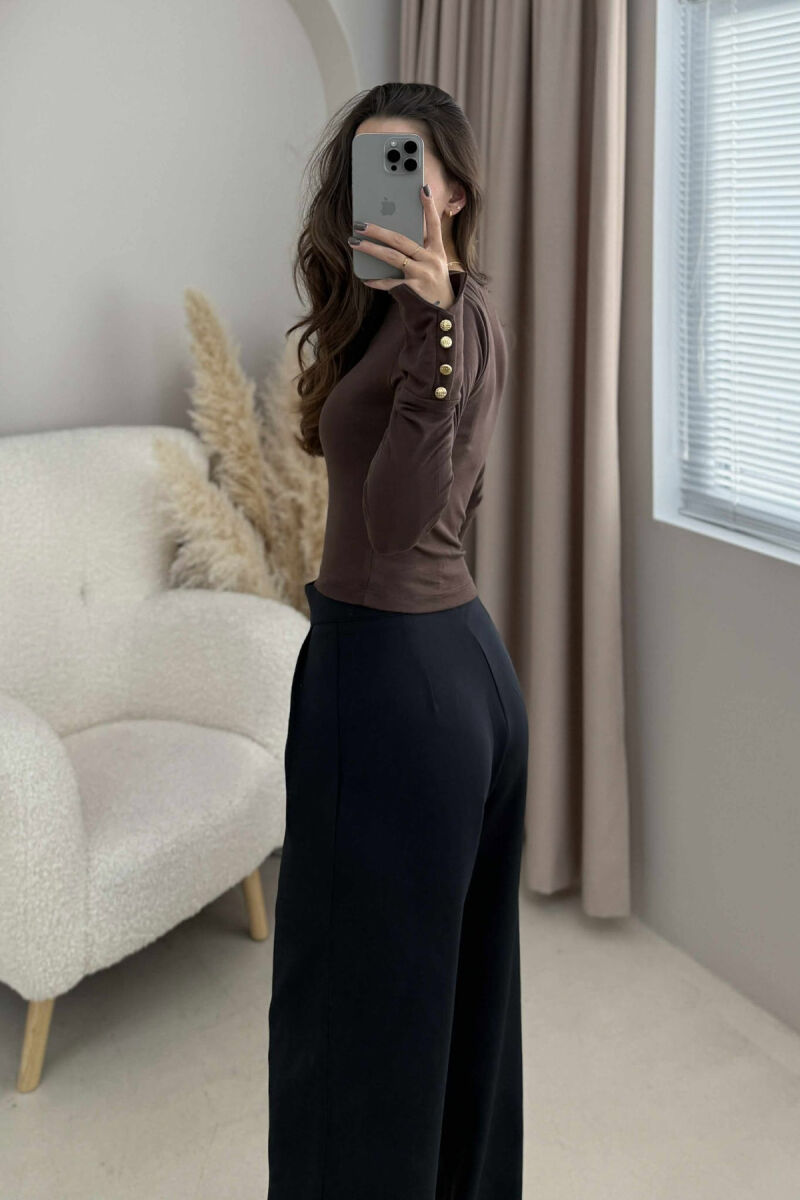 SLEEVE BUTTONS ONE COLOR WOMEN SWEATSHIRT BROWN/KAFE - 9