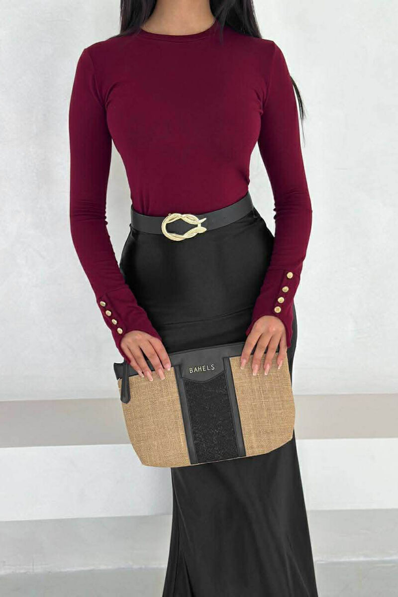 SLEEVE BUTTONS ONE COLOR WOMEN SWEATSHIRT BURGUNDY/VISHNJE - 7