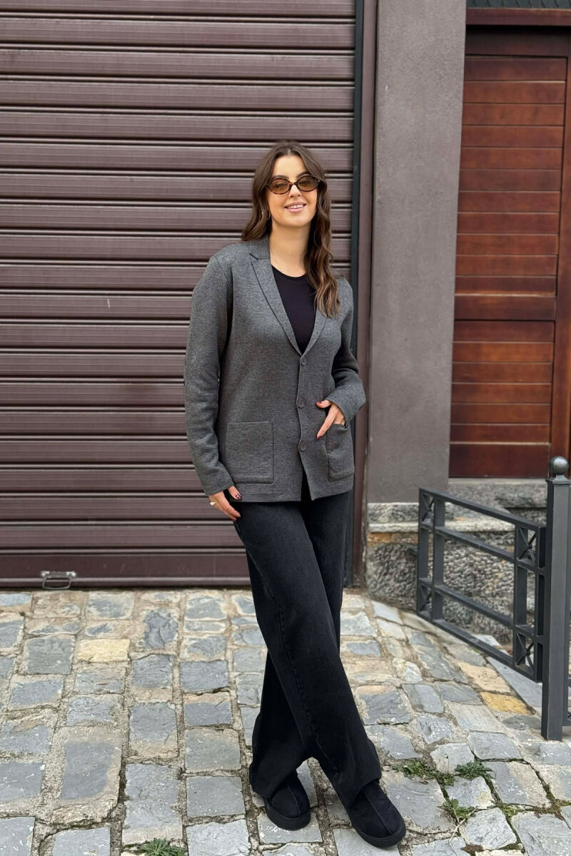 SLEEVE DETAIL SIMPLE WOMEN CARDIGAN DARK GREY/GEE - 2